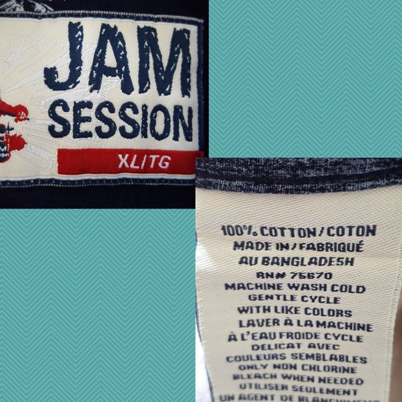 Jam Session Navy Tropical Theme Printed Button Front Shirt - Picture 3 of 3